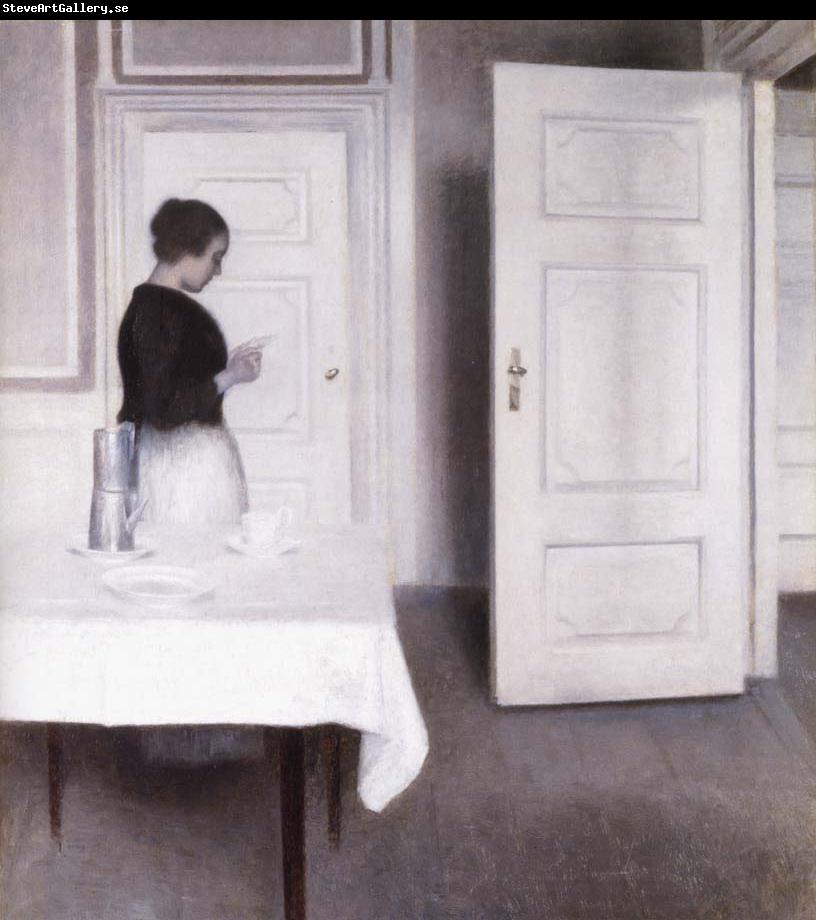 Vilhelm Hammershoi Interior with Woman Reading a Letter,Strandgade 30,1899